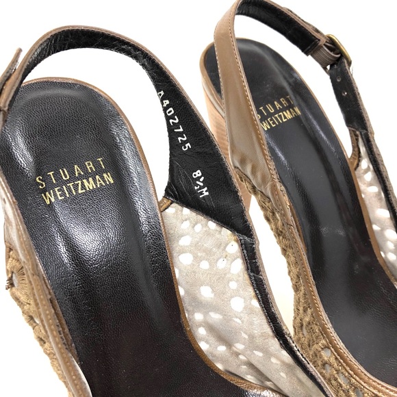 STUART WEITZMAN tan crochet peep toe heels, size 8.5 - Picture 5 of 6